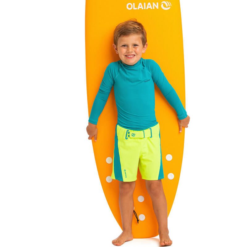 Boardshorts Surfen Jungen 500 gelb/petrol