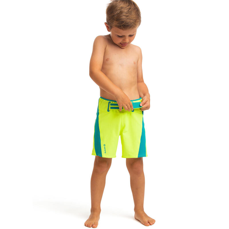 Bañador Niño Surf Corto Olaian 500 Amarillo Fluorescente