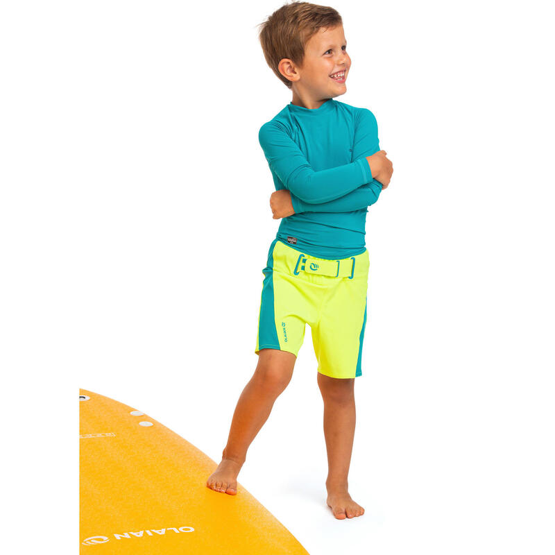 Boardshorts Surfen Jungen 500 gelb/petrol