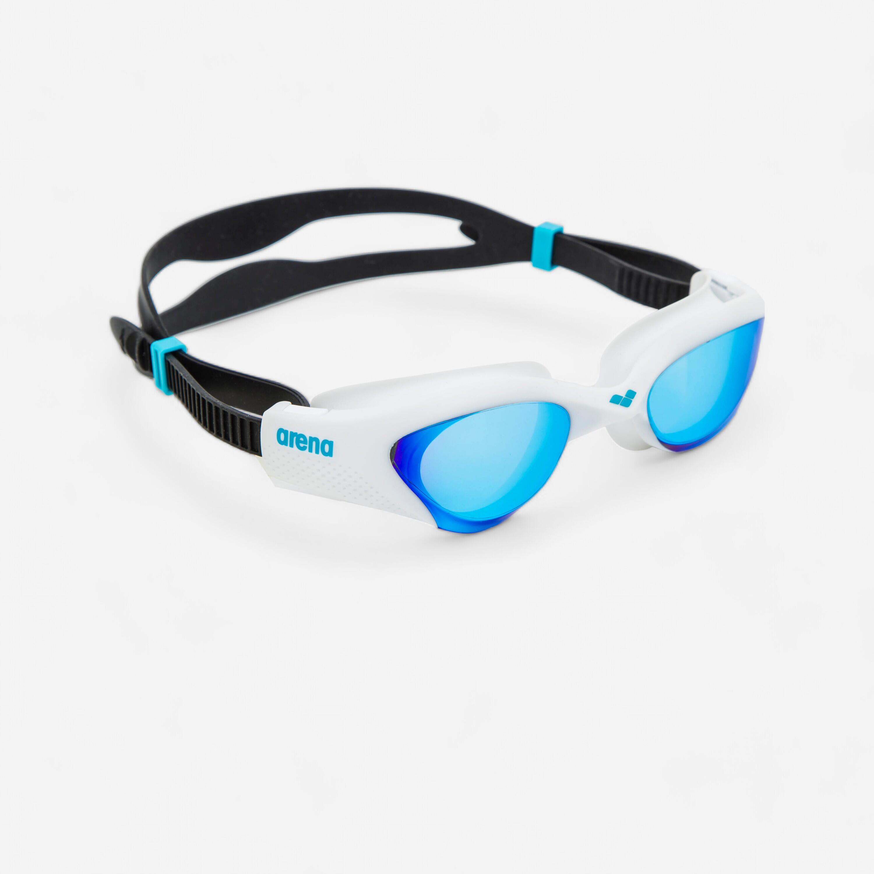 Occhialini nuoto THE ONE blu bianchi lenti a specchio ARENA | DECATHLON