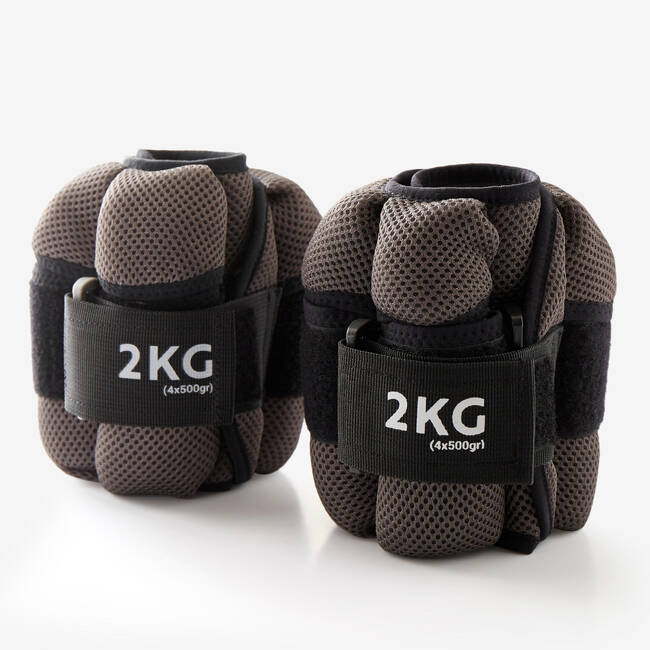 Gym Ankle Weights Adjustable - 2 kg Twin-Pack Grey
