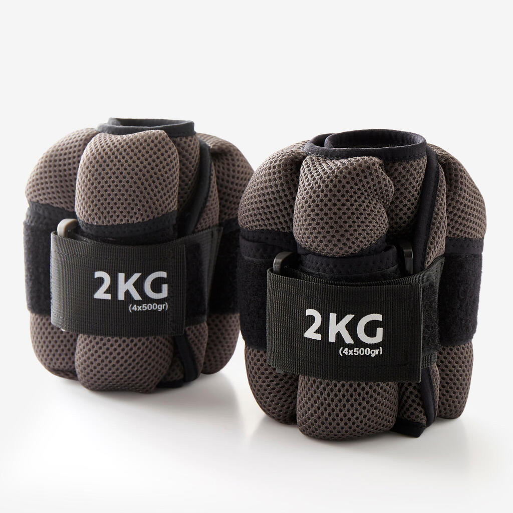 2 kg adjustable wrist / ankle weights twin-pack - grey