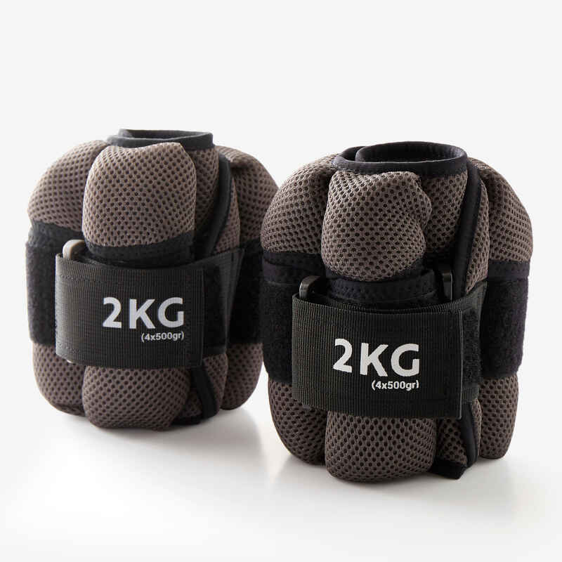 2 kg Adjustable Wrist / Ankle Weights Twin-Pack - Grey