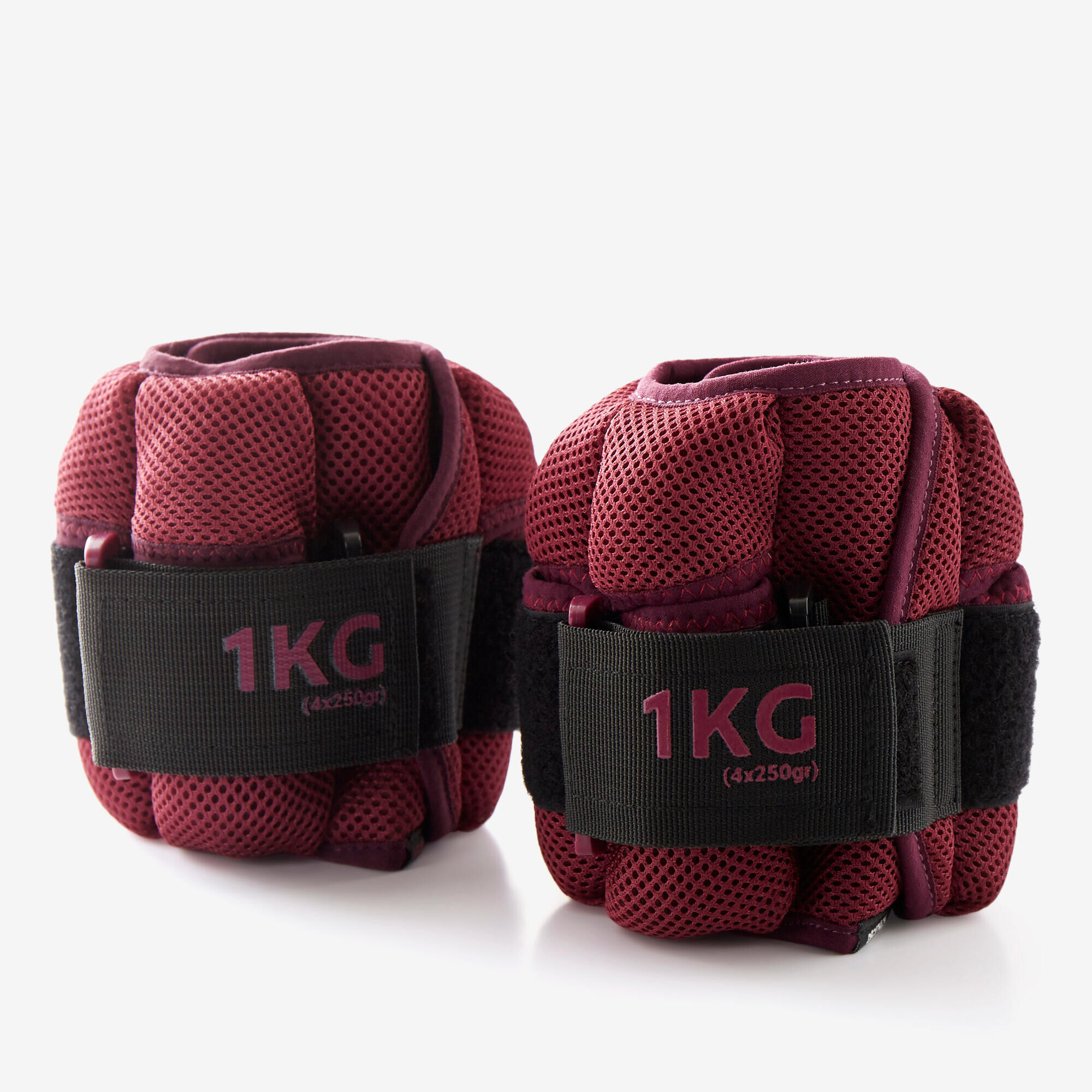 DOMYOS 1 kg Adjustable Wrist / Ankle Weights Twin-Pack - Burgundy