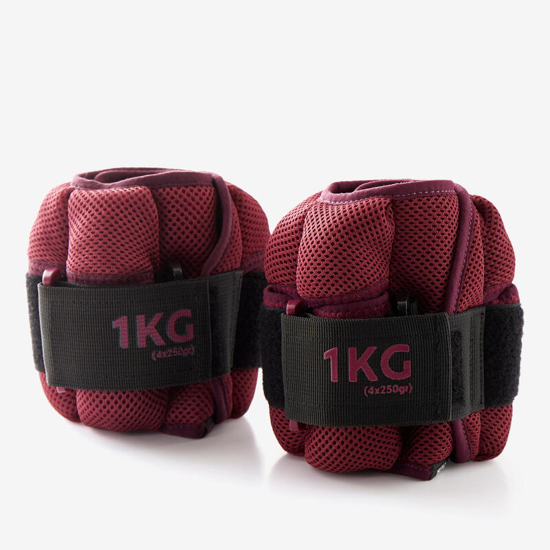 1 kg Adjustable Wrist / Ankle Weights Twin-Pack - Burgundy