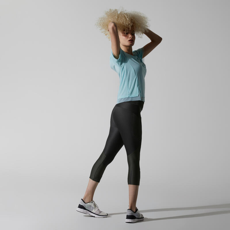 Dámské běžecké prodyšné 3/4 legíny Dry+ Feel khaki 