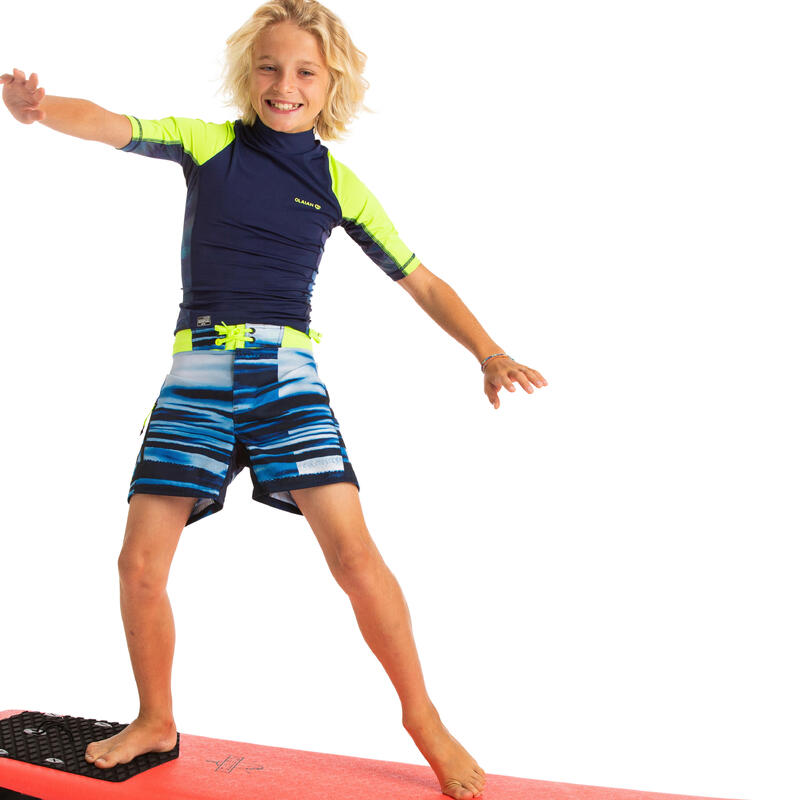 Bañador Niño Surf Corto Olaian 500 Azul Amarillo