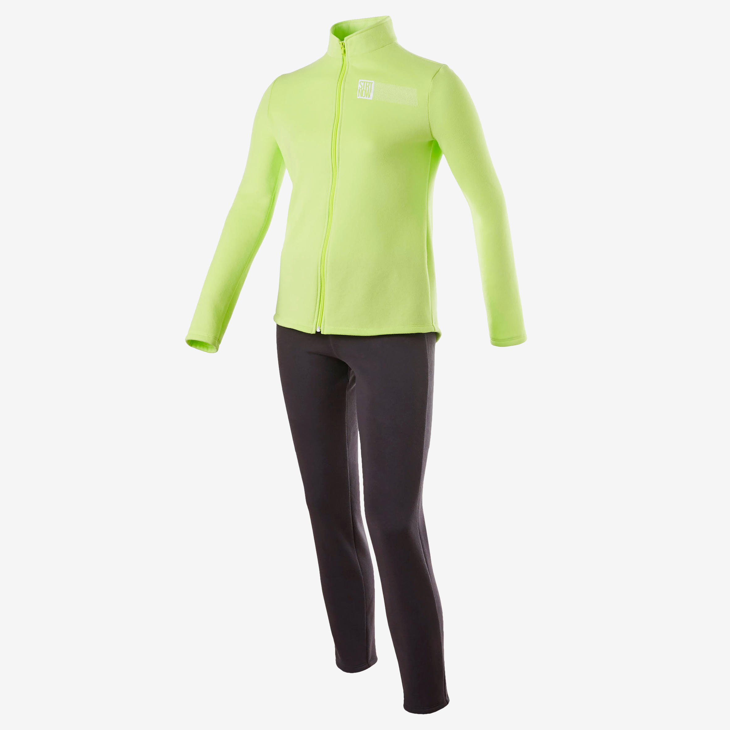 Girls' Warm Zip-Up Gym Tracksuit Warmy 100 - Green Print 2/5