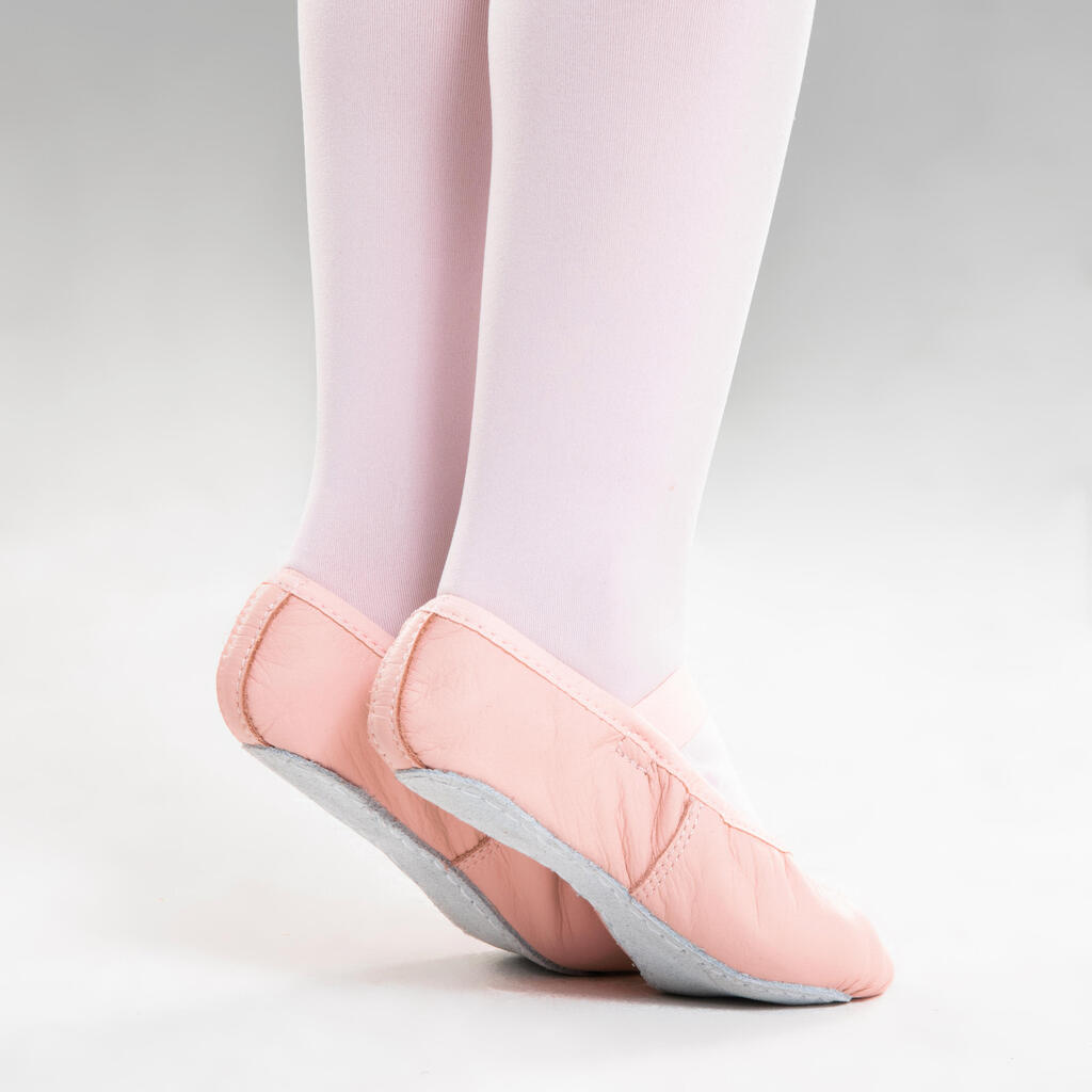 Demi-pointes danse classique cuir semelle entière rose avec lien tailles 25-40