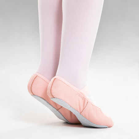 Ballettschläppchen, durchgehende Sohle Leder rosa