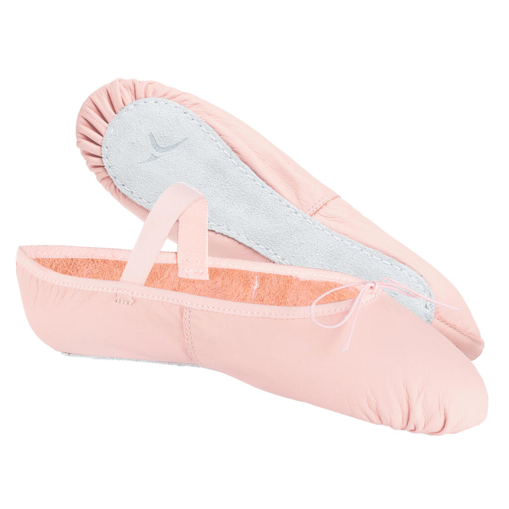 Demi-pointes danse classique cuir semelle entière rose avec lien tailles 25-40