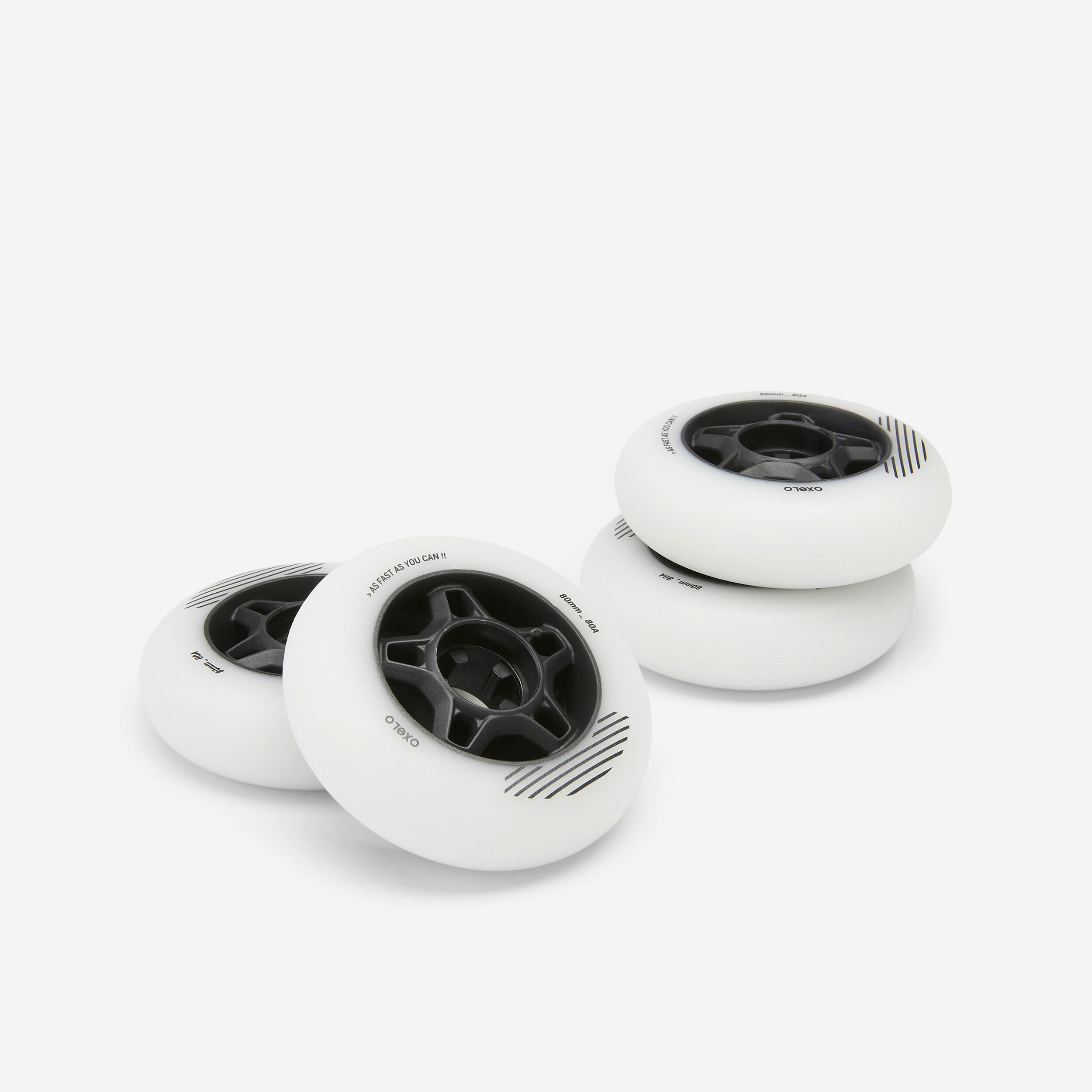 OXELO Adult 80mm 80A Fitness Inline Skating Wheels Fit 4-Pack - White