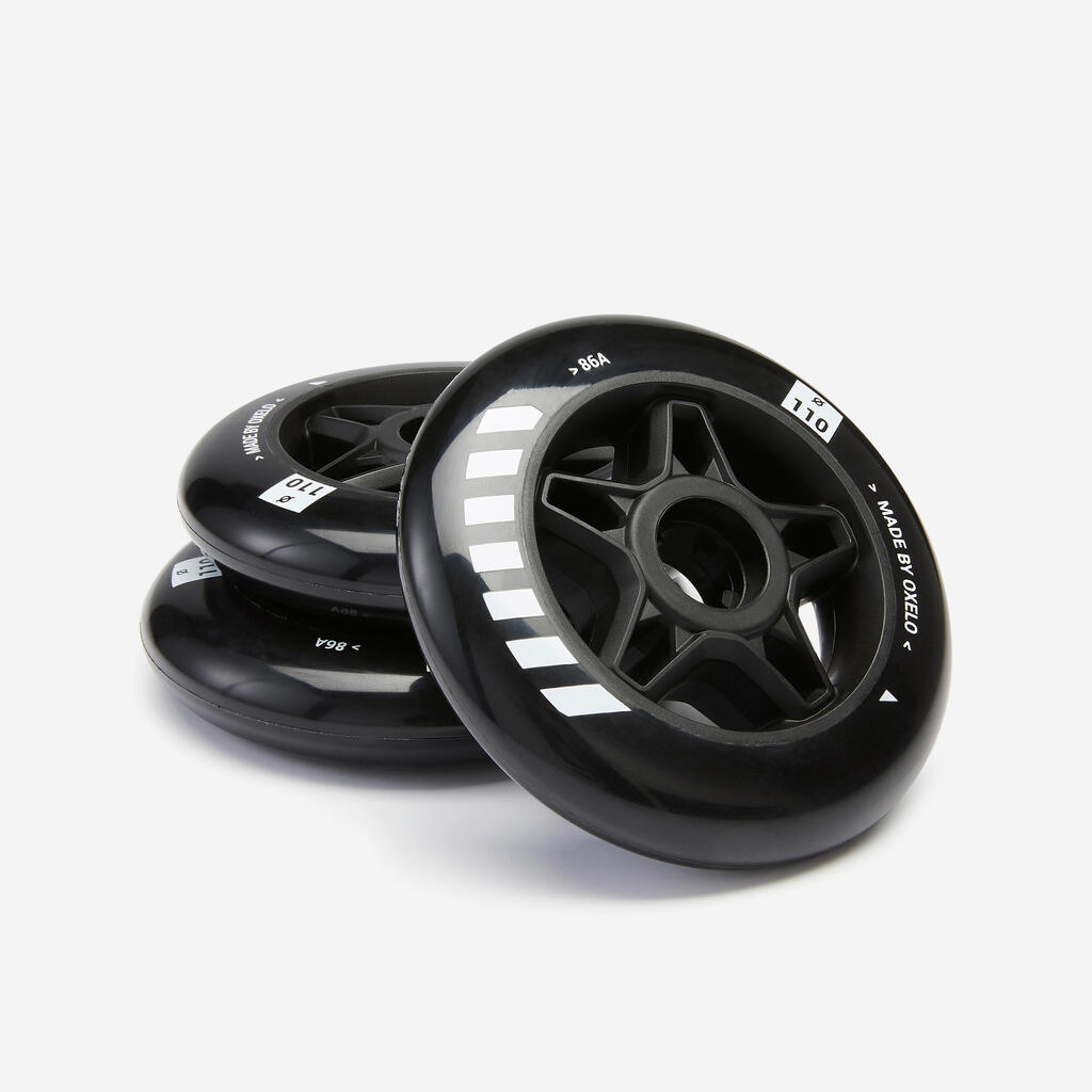 110 mm / 86A Inline Fitness Skate Wheels 3-Pack - Black