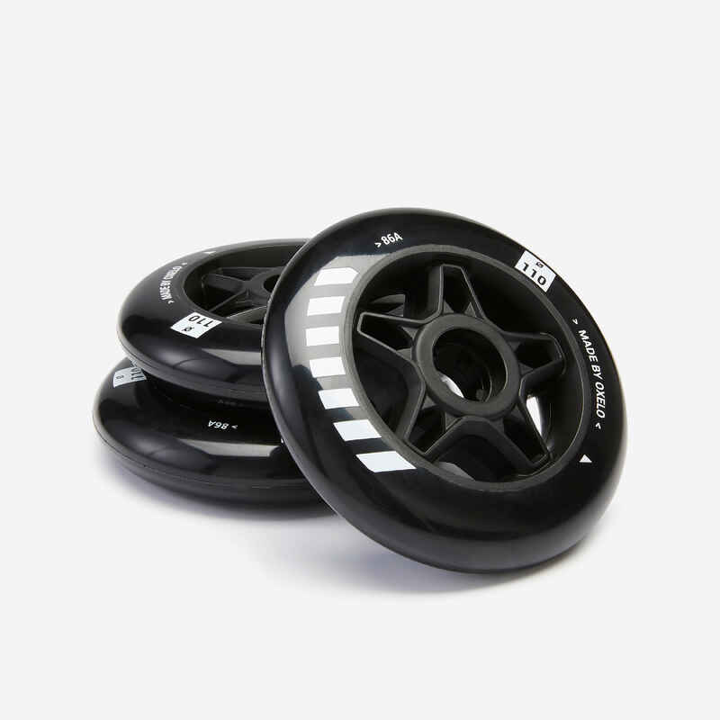 3 x 110 mm 86A Inline Skating Wheels - Black
