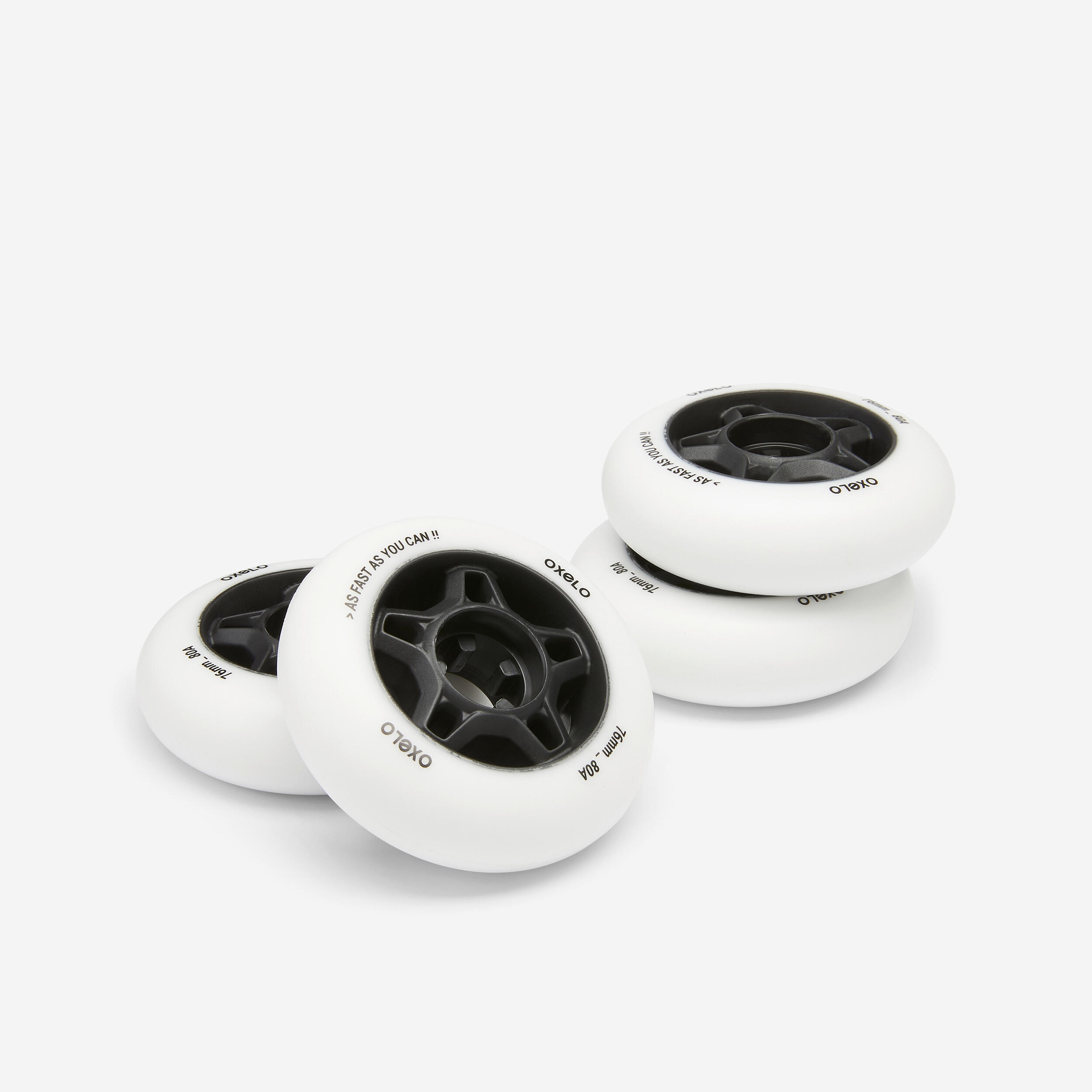 OXELO 76mm 80A Adult Fitness Inline Skating Wheels 4-Pack Fit - White