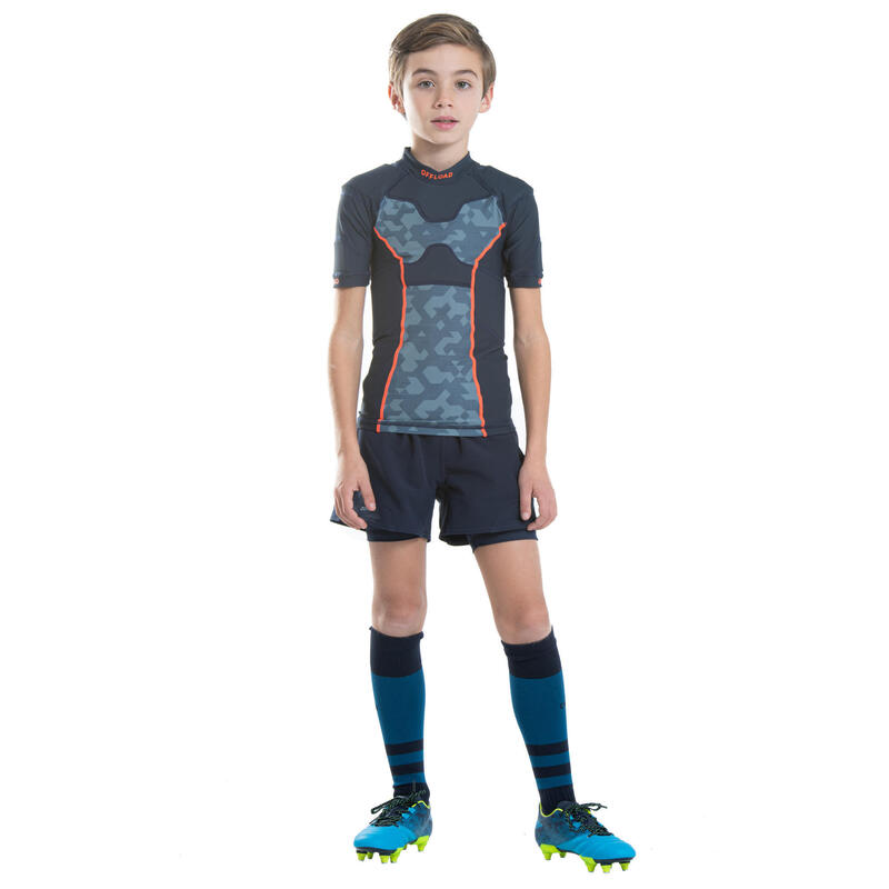 Protezioni spalle rugby bambino R 100 blu-grigio