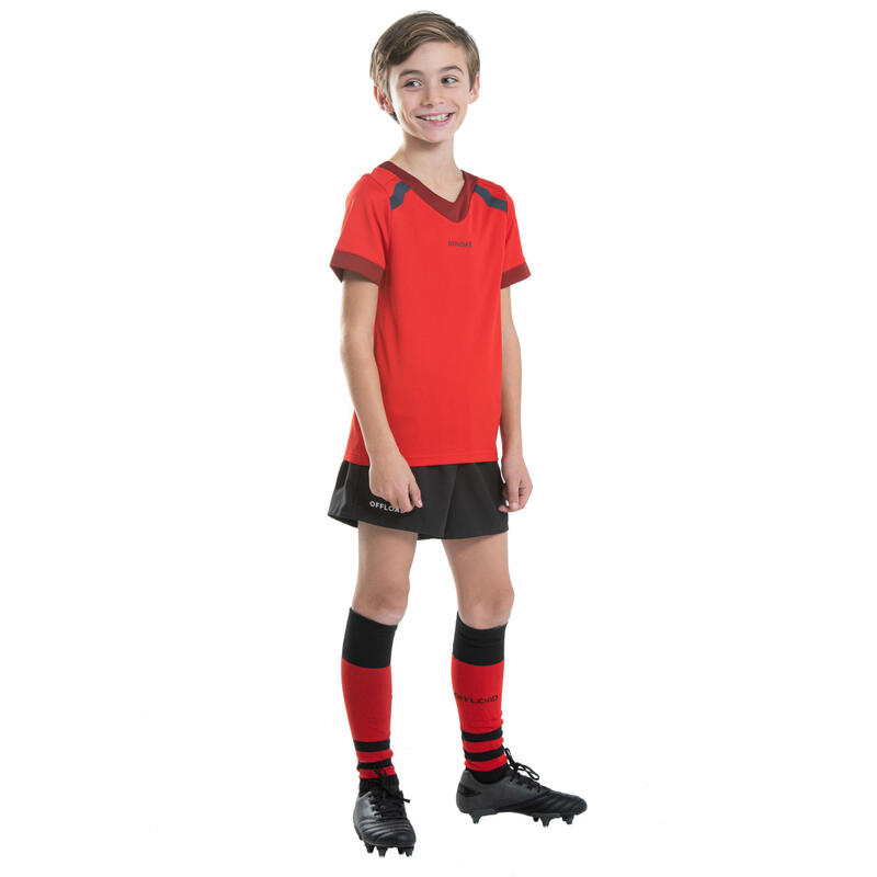 Maillot manches courtes de rugby R100 Enfant Rouge Bordeaux