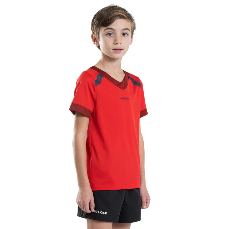 Maillot manches courtes de rugby R100 Enfant Rouge Bordeaux