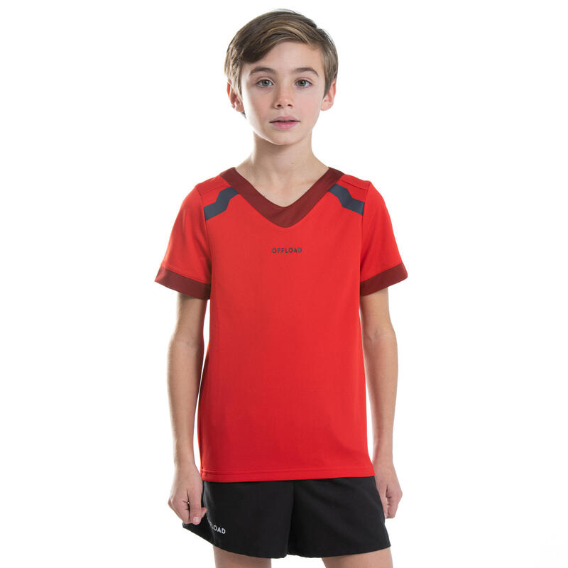 Maillot manches courtes de rugby R100 Enfant Rouge Bordeaux