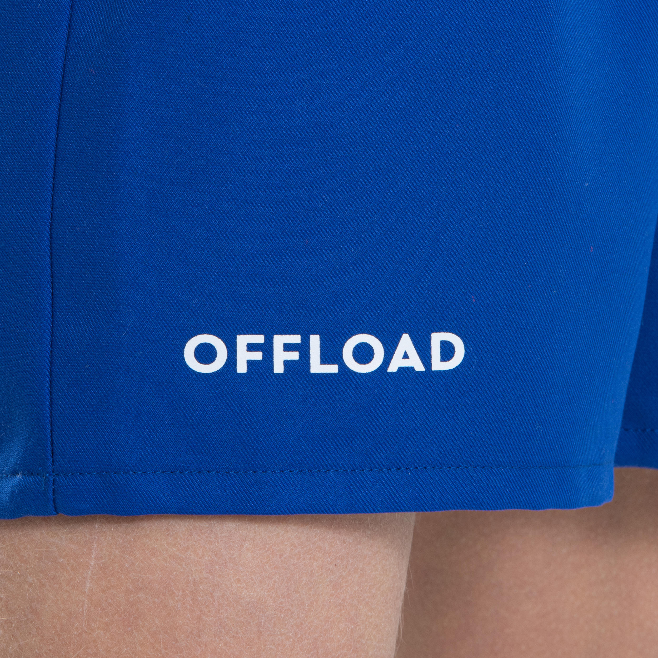 Pantalons curts de rugbi Club Offload R100 sense butxaca júnior blau royal 2/7