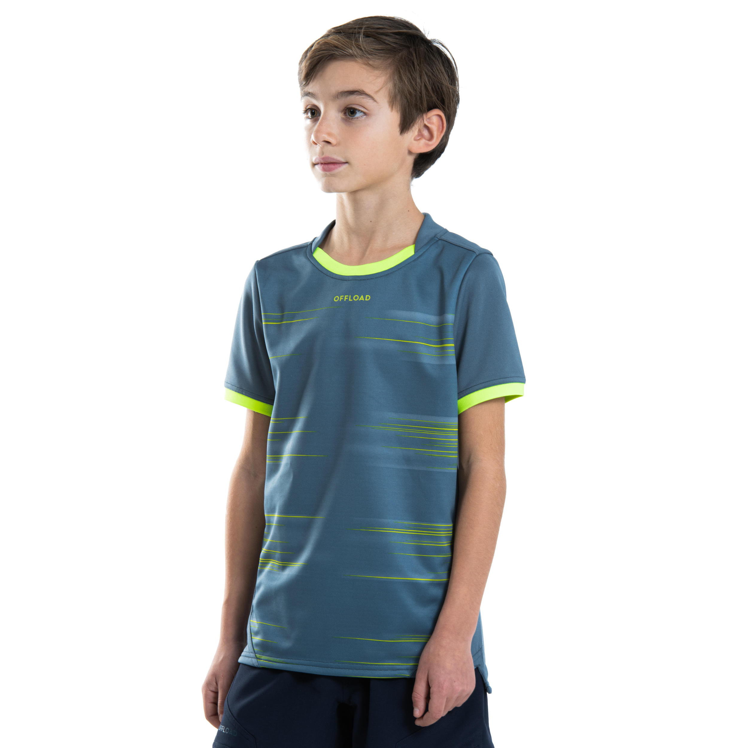 Kids' Short-Sleeved Rugby Shirt R500 - Grey/Yellow 2/11