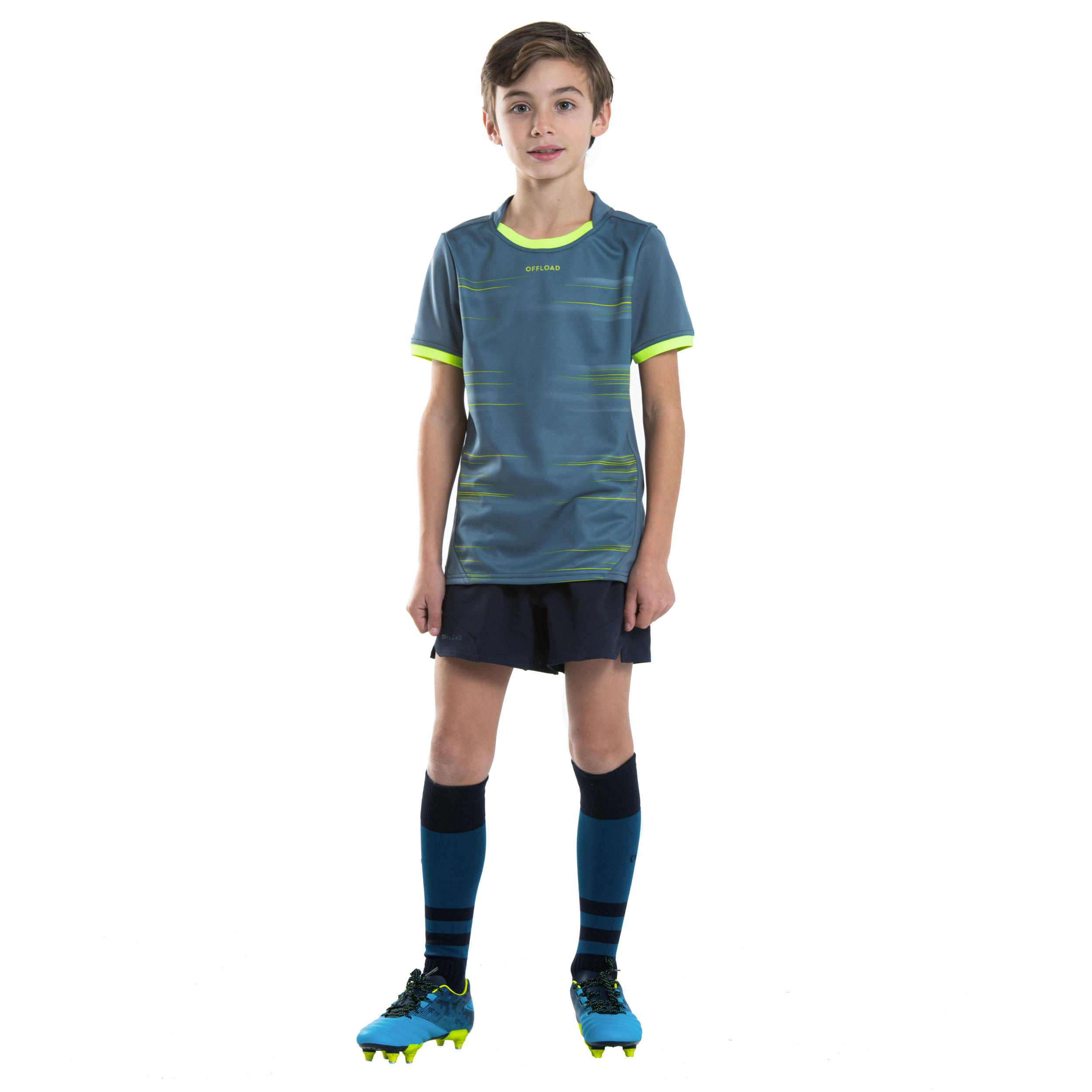 Kids' Short-Sleeved Rugby Shirt R500 - Grey/Yellow 5/11
