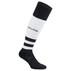 CHAUSSETTES HAUTES DE RUGBY JUNIOR R500 NOIR BLANC