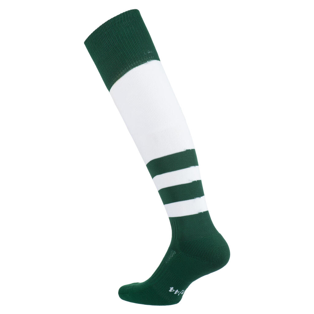 Men's/Women's High Rugby Socks R500 - Green/White