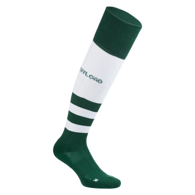 Adult High Rugby Socks R500 - Green/White