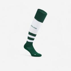 CHAUSSETTES HAUTES DE RUGBY ADULTE R500 VERT BLANC