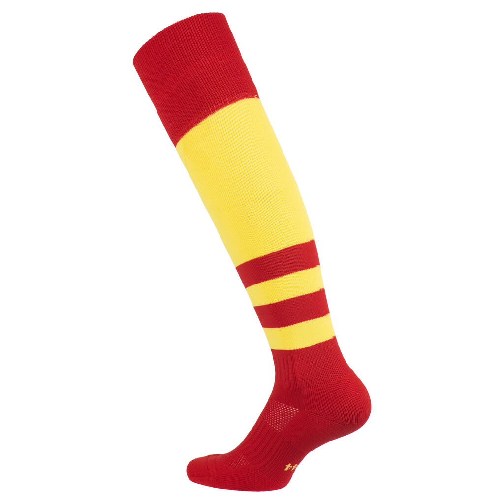 Men's/Women's High Rugby Socks R500 - Red/Yellow