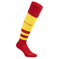 CHAUSSETTES HAUTES DE RUGBY ADULTE R500 ROUGE JAUNE