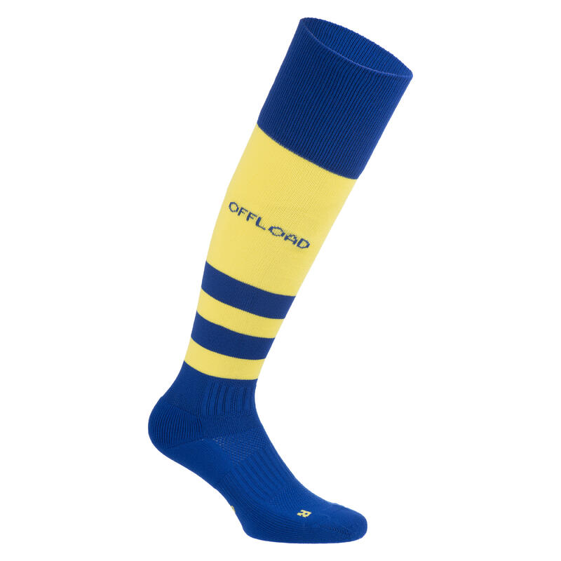 Adult High Rugby Socks R500 - Blue/Yellow