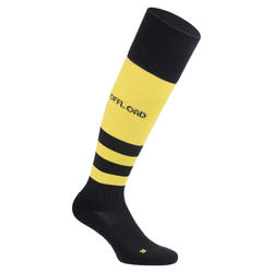 CHAUSSETTES HAUTES DE RUGBY JUNIOR R500 NOIR JAUNE
