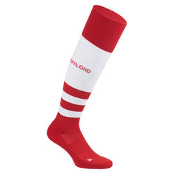 CHAUSSETTES HAUTES DE RUGBY JUNIOR R500 ROUGE BLANC