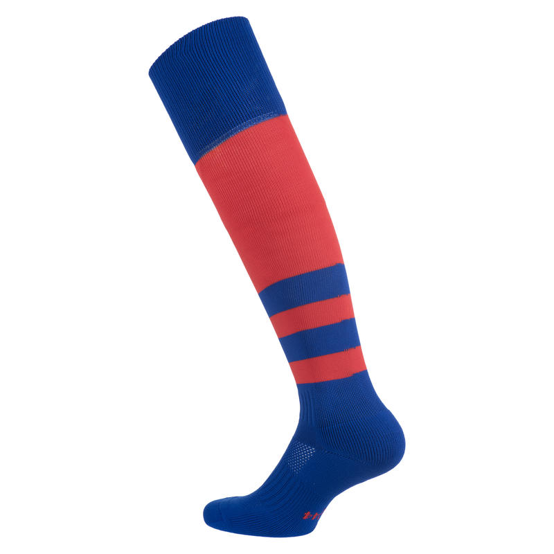 Adult High Rugby Socks R500 - Blue/Red - Decathlon