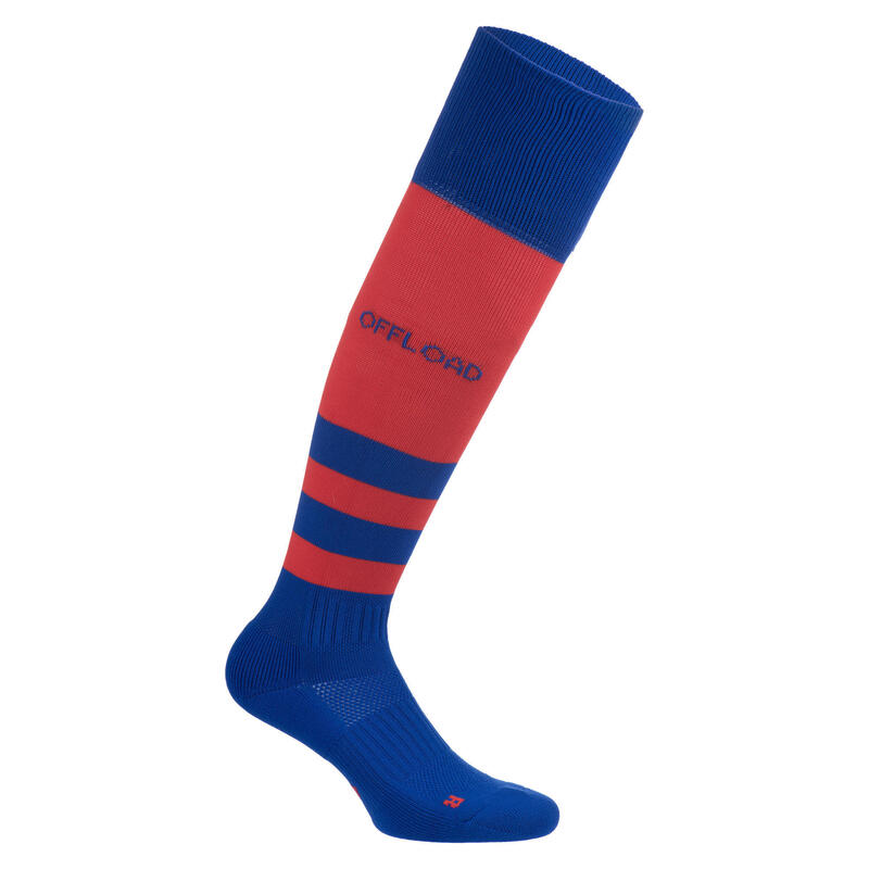 Adult High Rugby Socks R500 - Blue/Red