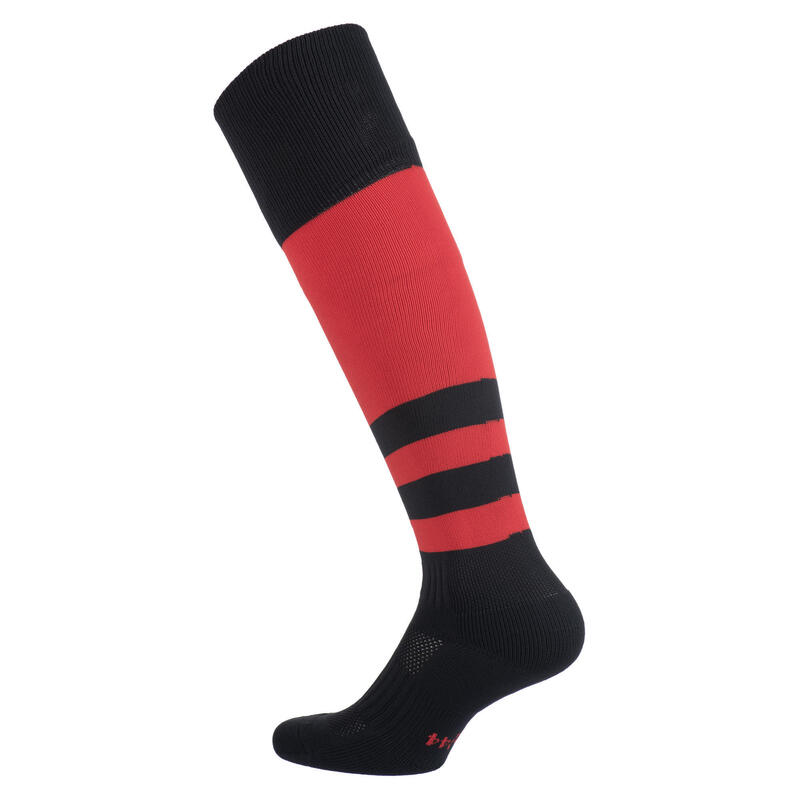 Chaussettes hautes de rugby Homme/Femme - R500 noir rouge