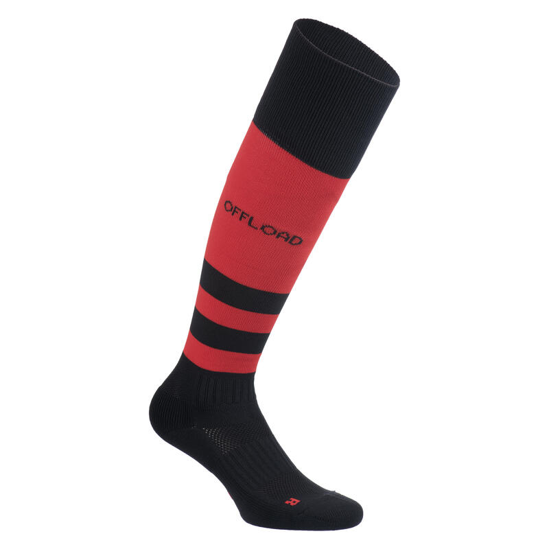 Adult High Rugby Socks R500 - Black/Red