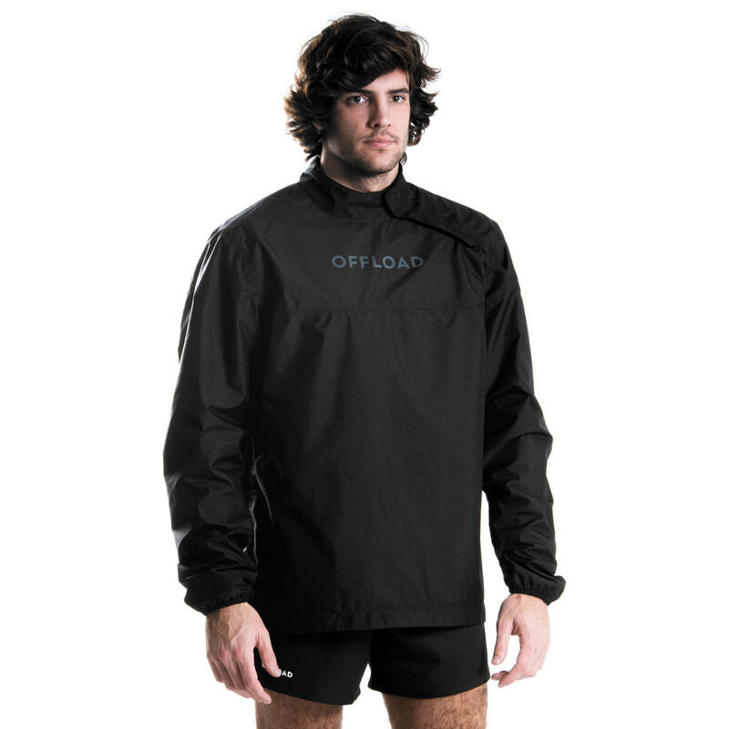 Jachetă Impermeabilă Protecţie Ploaie Rugby Smocktop Negru Adulţi