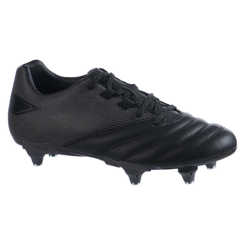 Kids' Soft Ground Studded Rugby Boots R500 SG - Black