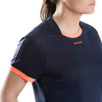 Camiseta de rugby manga corta Offload R100  mujer azul y naranja