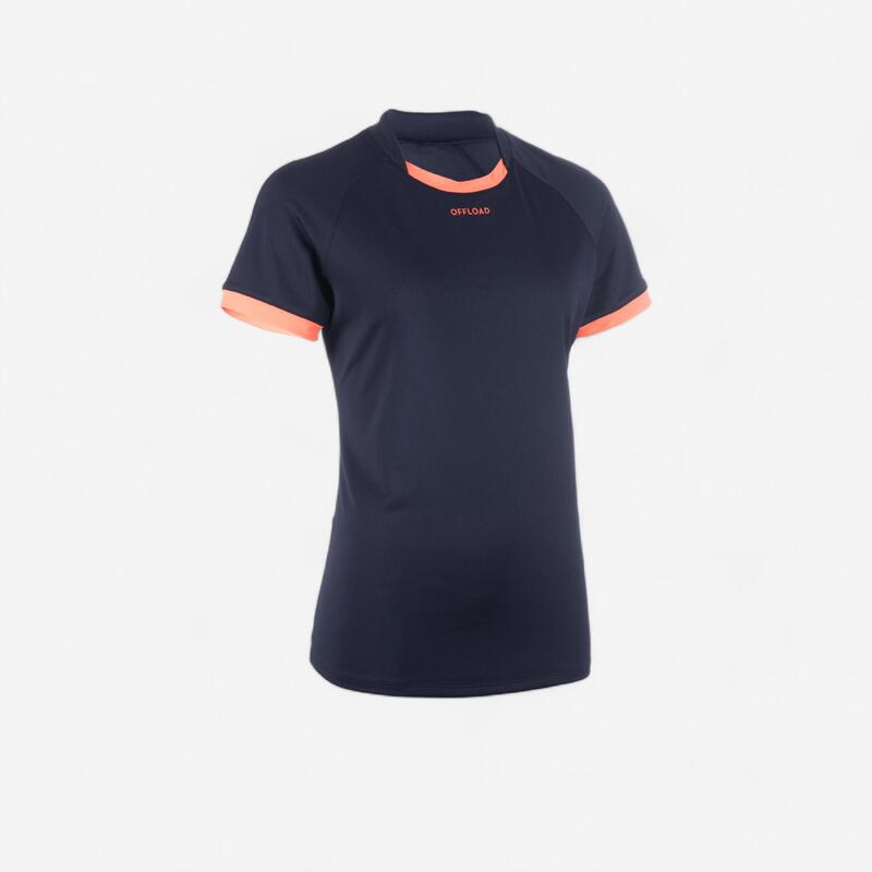 Rugbytrikot Kurzarm R100 Damen marineblau/koralle