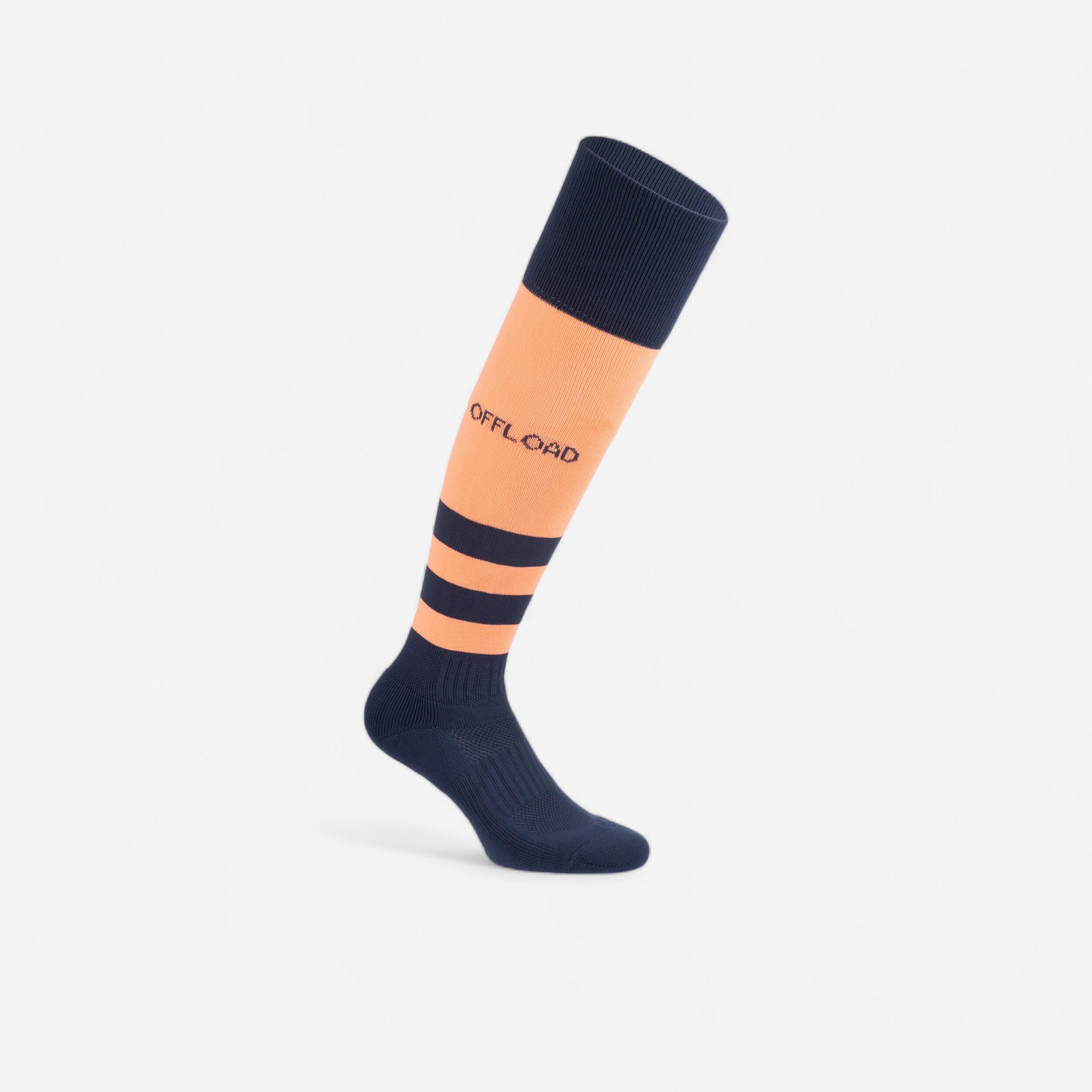 Women's Rugby Socks R500 - Coral/Navy Blue 1/5