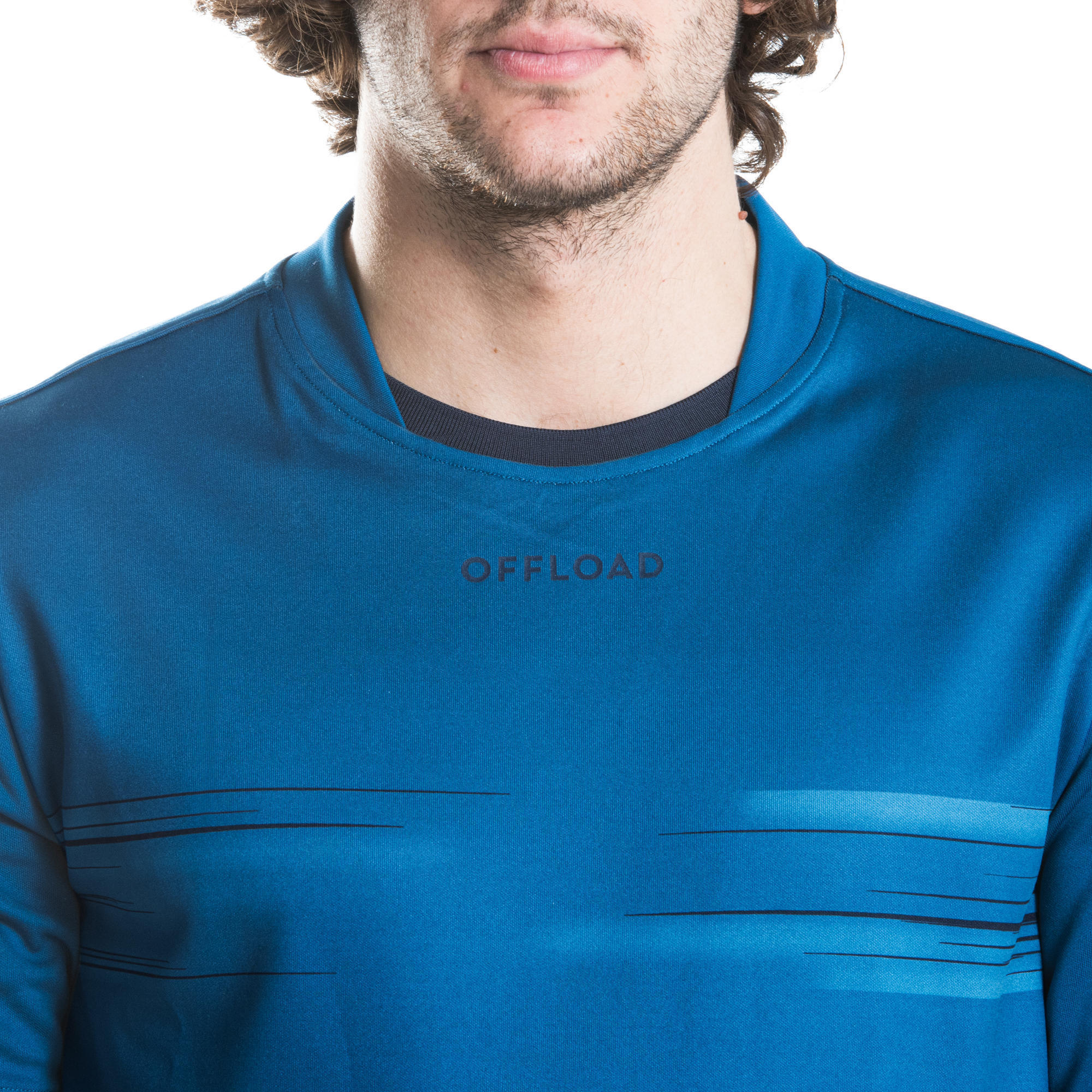 MAGLIA DA RUGBY A MANICHE CORTE R500 UOMO BLU