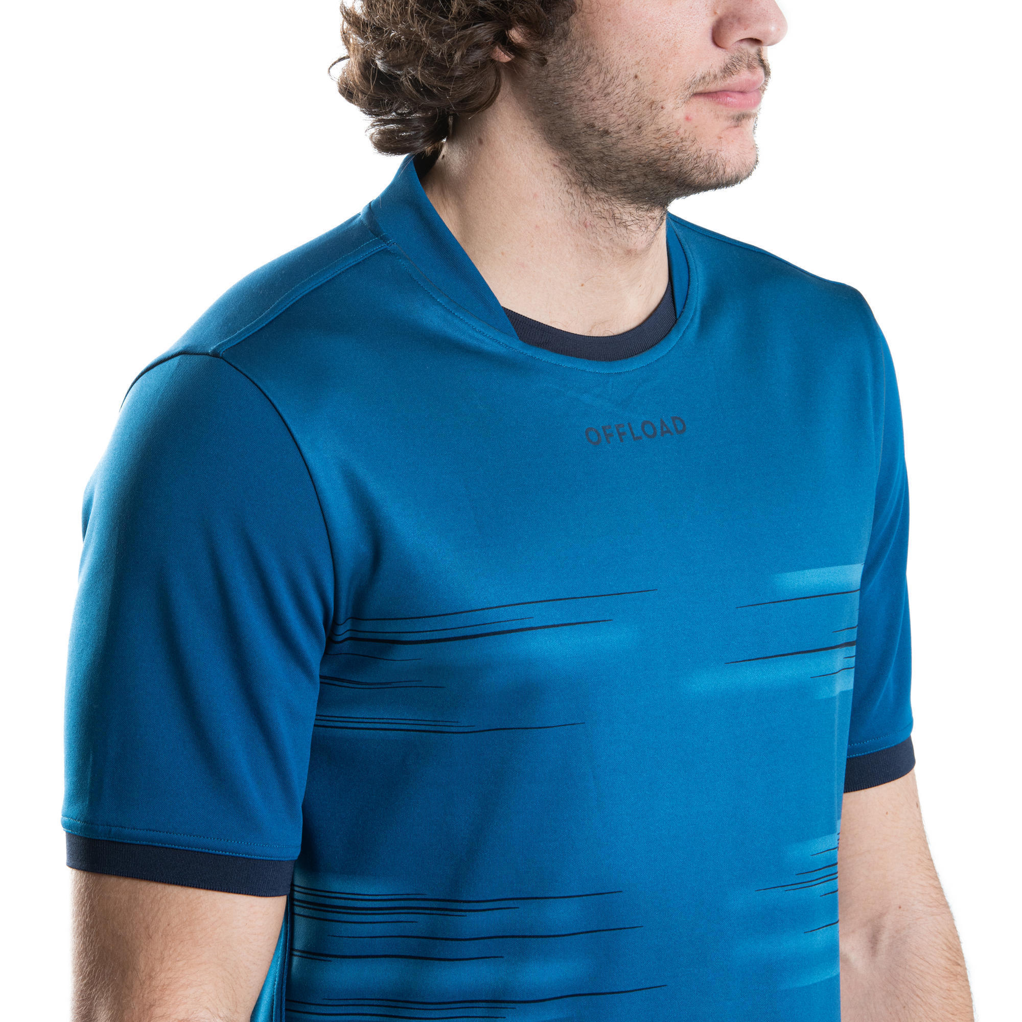 MAGLIA DA RUGBY A MANICHE CORTE R500 UOMO BLU