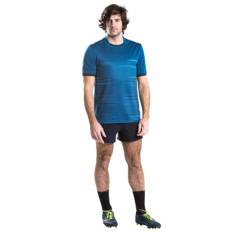 Rugbyshirt voor heren R500 korte mouwen blauw