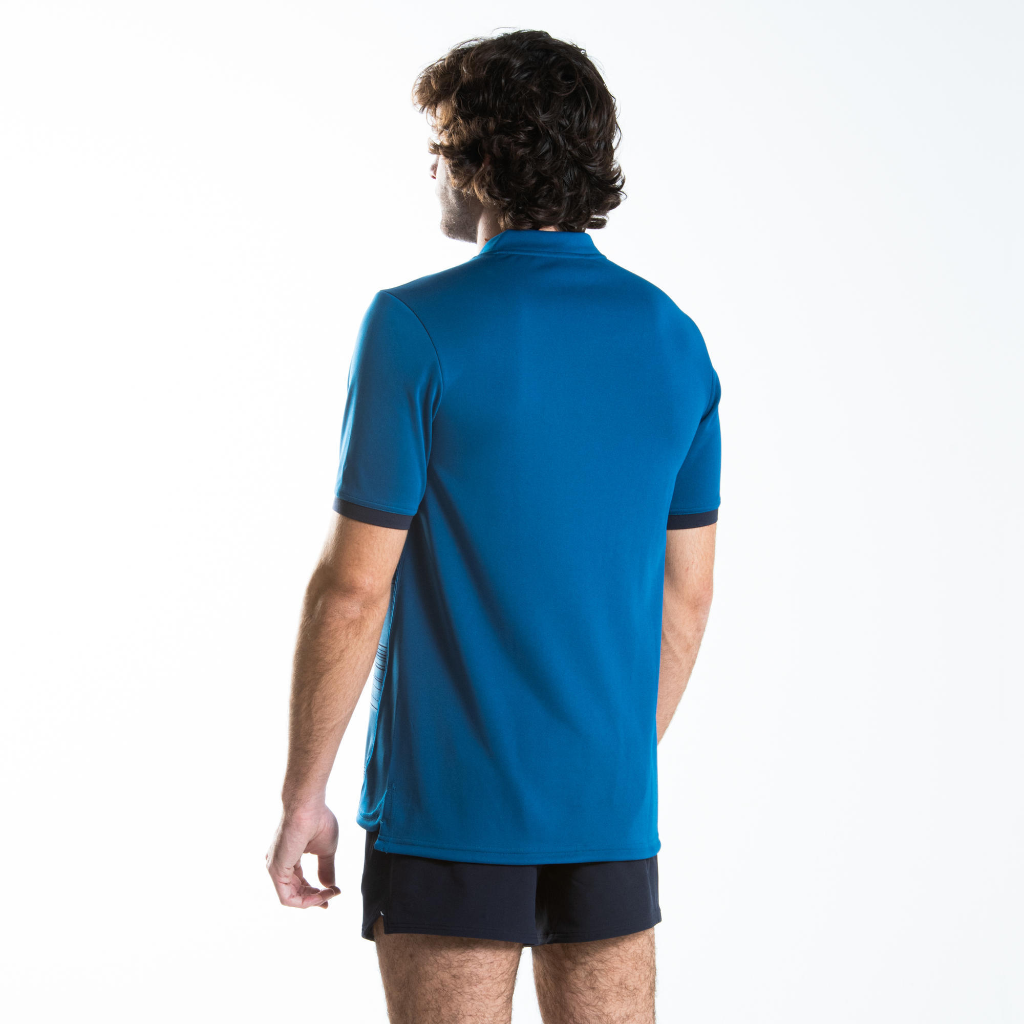 MAGLIA DA RUGBY A MANICHE CORTE R500 UOMO BLU