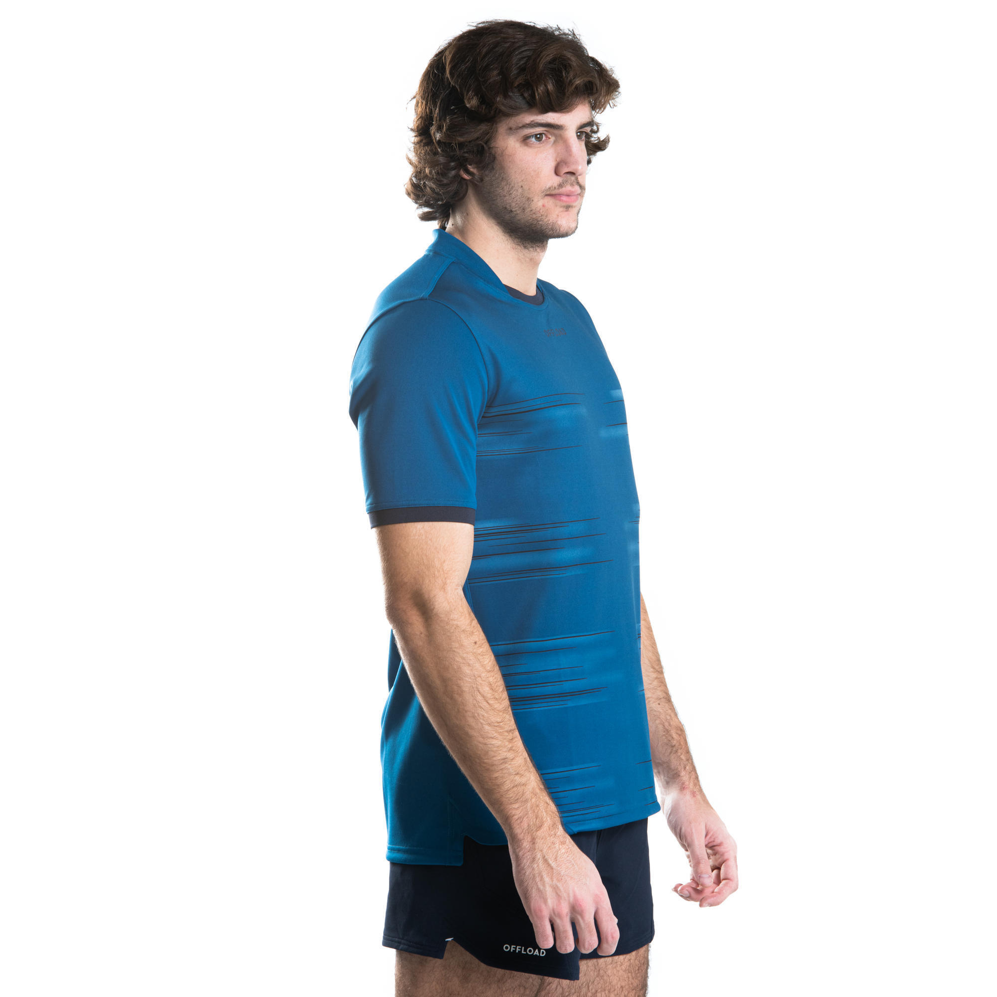 MAGLIA DA RUGBY A MANICHE CORTE R500 UOMO BLU