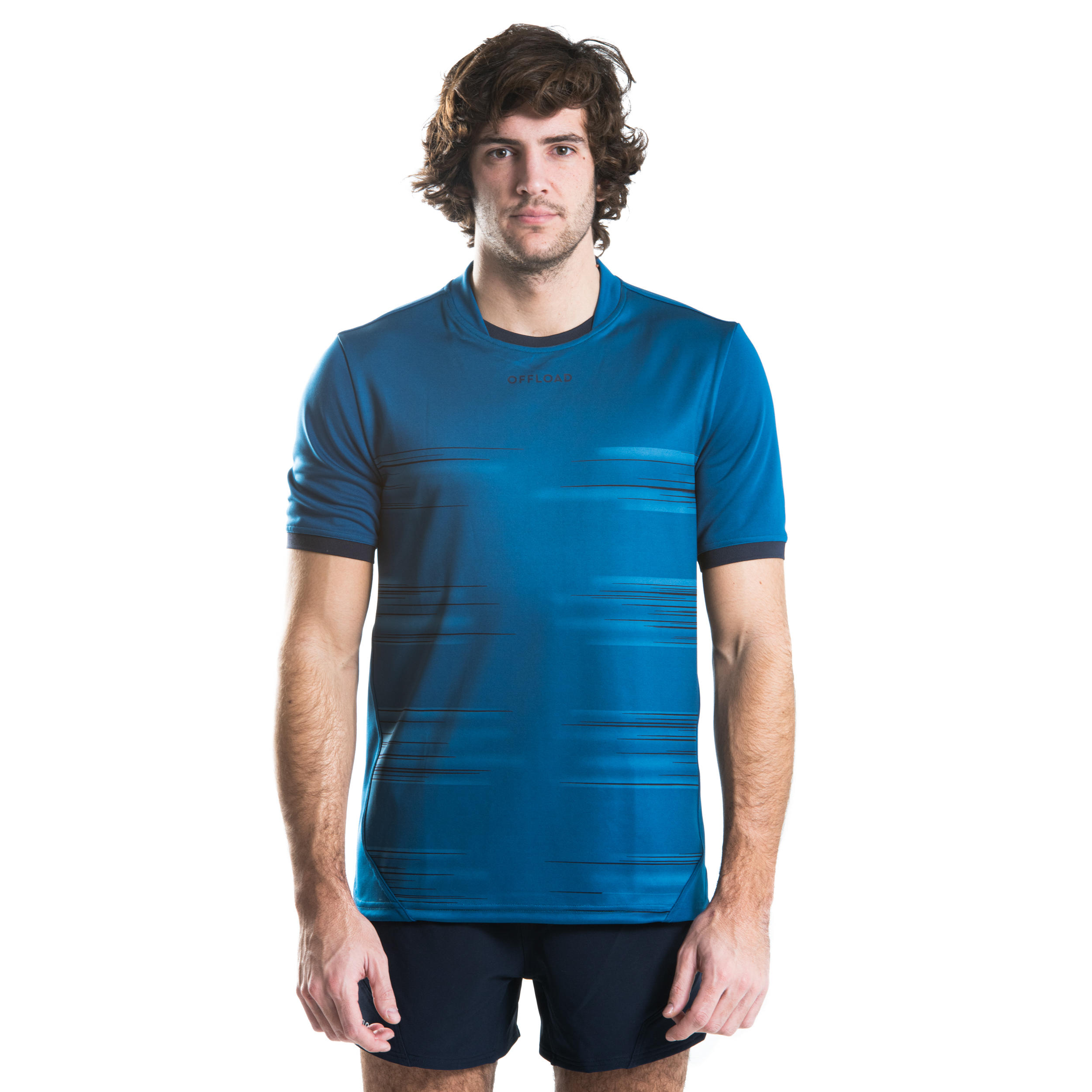 Men's Short-Sleeved Rugby Shirt R500 - Blue 5/8